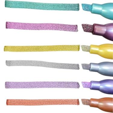 Imagem de Kit 6 Marca Texto Glitter Brilho Metalizado Marcador Escolar