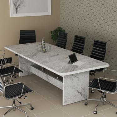 Imagem de Mesa Para Sala De Reunião Escritório 8 Lugares Em MDF Com Tampo Marmorizado