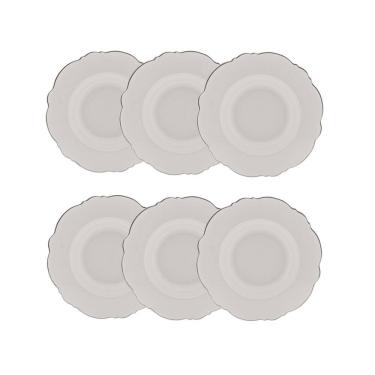 Imagem de Cj 6 Pratos Fundos de Porcelana Branca Maldivas C/Filete Prata 23cm Wolff