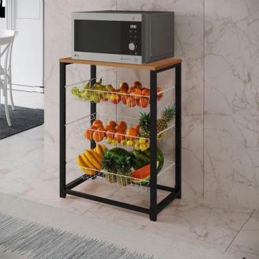 Imagem de Fruteira Com Suporte Para Micro-Ondas Barcelona Aço Preto Cesto Branco