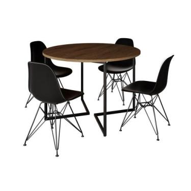Imagem de Mesa Industrial Jantar Redonda Amêndoa 110Cm Base V Com 4 Cadeiras Eam