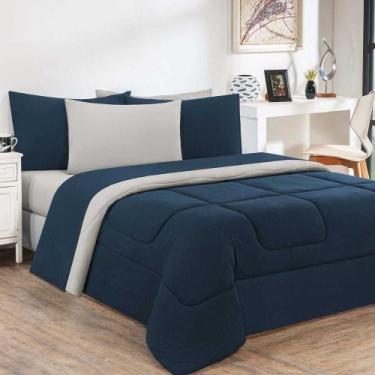 Imagem de Kit Edredom Malha 100% Algodão Gran Moratta 2 Peças Solteiro - Azul Ma