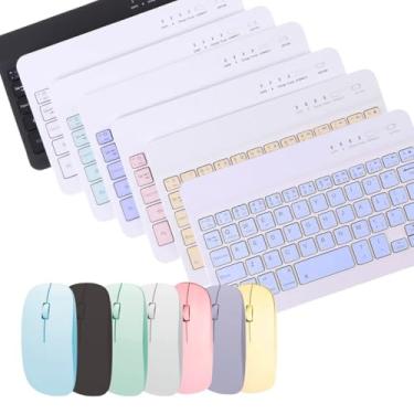 Imagem de Kit Teclado e Mouse Sem Fio Bluetooth Colorido Macaron Para PC iPad Tablet Notebook(Aleatório)