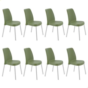 Imagem de Kit 8 Cadeiras Tramontina Vanda Em Polipropileno Verde Oliva Com Pernas De Alumínio 92053927