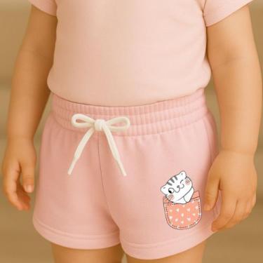 Imagem de Short Moletinho Infantil Feminino Estampado Gatinho no Bolso Moderno F