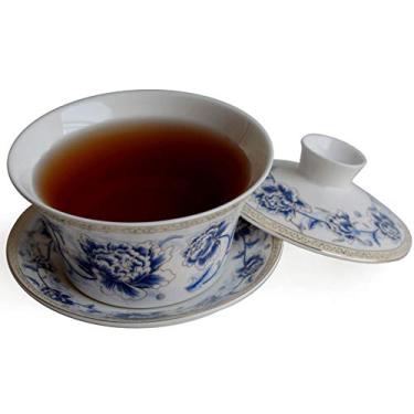 Imagem de 5sssallefaa Xícaras de chá da China, xícara de chá, Gaiwan Azul Branco Porcelana Xícara de Chá Sancai Conjunto de Tampa de Pires Showy Peony Bowl (Cor: OneColor, Tamanho: 300ml) (OneColor 200ml