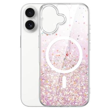 Imagem de JETech Capa Glitter para iPhone 17 6,3 Polegadas Compatível com MagSafe, Transparente e Fofa com Brilho para Mulheres e Meninas, Case Brilhante Magnética (Rosa)