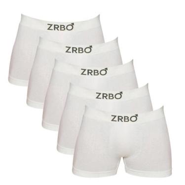 Imagem de Kit 5 Cuecas Boxer Zrbo Masculina Original Lisa Algodão, Branco, GG