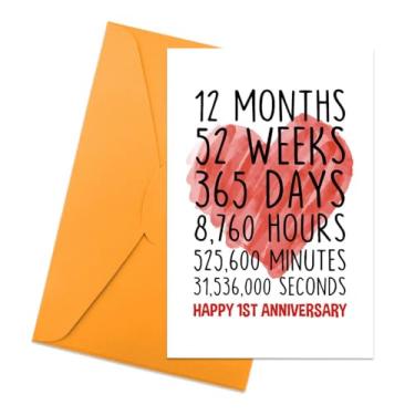 Imagem de Cartão feliz de 1º aniversário para casal, primeiro casamento, cartão de felicitações de 1 ano para namorada, namorado, presentes de aniversário para marido, esposa, cartões de 365 dias para mulheres