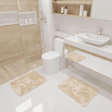 Imagem de Kit Tapete Banheiro Felpudo Peludo Bege 40 X 60 Cm