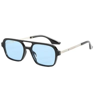 Imagem de Óculos de Sol Feminino com Ponte Dupla, Lentes Transparentes Estilo Oceano, Proteção UV400, Armação Metálica, Ideal para Esportes ao Ar Livre, Corrida e Ciclismo, nas Cores Preto e Azul.