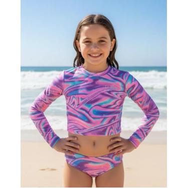 Imagem de Biquíni Infantil Manga Longa Proteção UV Conjunto Praia Piscina Juveni