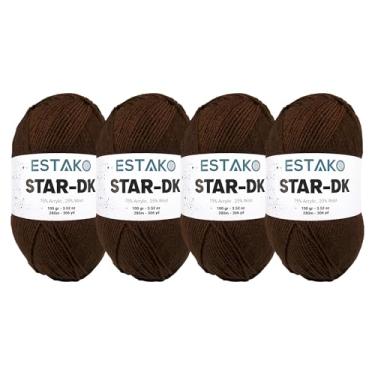 Imagem de Estako Fio Star-DK - (pacote com 4 novelos) - 75% acrílico 25% lã - DK #3 macio e leve - (4 x 99 g) / (4 x 306 jardas) - fio de crochê e tricô (37013 - marrom)