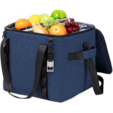 Imagem de Bolsa térmica macia azul de 30,5 x 30,5 x 30,5 cm, grande, à prova de vazamento, para viagem, acampamento, praia, 50 latas, caixa térmica portátil para compras de supermercado, viagens rodoviárias