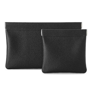 Imagem de Sightor Bolsa de cosméticos de couro para bolsa, pacote com 2 pequenas bolsas de maquiagem para mulheres, bolsa de moedas, batom, acessórios de cosméticos, organizador de viagem, Preto, liso