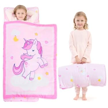 Imagem de UOMNY Tapete de cochilo infantil – 1 pacote com saco de dormir para meninas com travesseiro removível, saco de dormir infantil para creche pré-escolar 133 x 53 centímetros