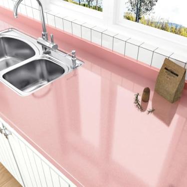 Imagem de Skyblur Papel de parede rosa brilhante descasque e cole papel de contato rosa brilhante para bancadas à prova d'água, papel de contato com glitter, papel de parede autoadesivo removível para armários