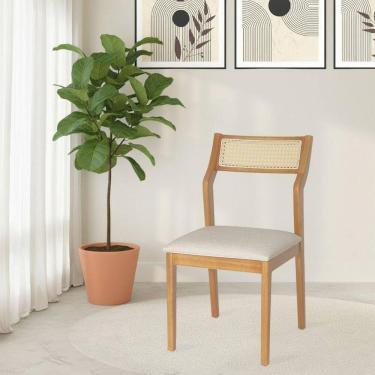 Imagem de Cadeira De Jantar Lagum Jequitibá Natural Assento Linho Bege Palha Sextavada