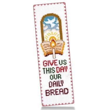 Imagem de Povitrulya Kit de marcadores de página de ponto cruz contado nos dê este dia nosso pão diário – Presente bordado em versículo bíblico cristão – Artesanato religioso DIY para amantes de oração, fé e