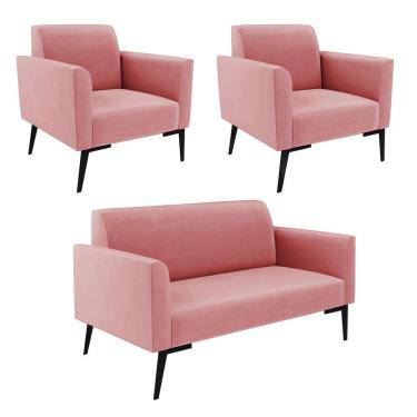 Imagem de Sofá Namoradeira Com 2 Poltronas Pés Villach Marisa Suede D03 - D\'rossi Cor Rose