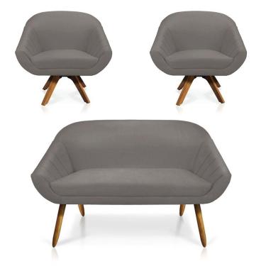 Imagem de Kit 01 Namoradeira 02 Lugares E 02 Poltronas Giovana Suede Grafite