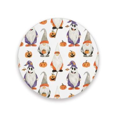 Imagem de JUZIHAI Conjunto de 4 porta-copos de gnomo de Halloween, porta-copos redondos de pedra de cerâmica absorvente de 9 cm com base de cortiça, tapete de proteção de mesa para cozinha, bar, decoração de