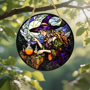 Imagem de Acrílico colorido Suncatcher, vitral para fabricação de cerveja de bruxa, 18 cm, decoração de arte de parede com design de vitral impresso, ideia de presente e ornamento de jardim, uso interno e