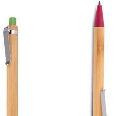 Imagem de Caneta Esferográfica Retrátil com Corpo de Bambu, Tinta Azul, Grip Antiderrapante, Kit com 10 Unidades, Estilo Executiva (Verde e Vermelho)