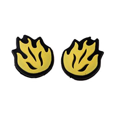 Imagem de Conjunto de 2 amortecedores de vibração de raquete de tênis de silicone durável SM SunniMix à prova de choque – Padrão de fogo, Amarelo, as described