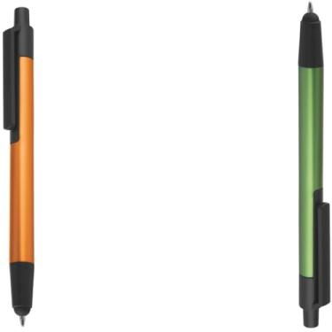 Imagem de Caneta Esferográfica em Metal com Ponta Touch, Escrita Azul, Retrátil, Grip Antiderrapante, para Escritório (Laranja e Verde)