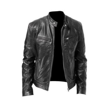Imagem de Jaqueta De Couro Casual Slim Fit Para Homens, Moda Motociclista 2024, 