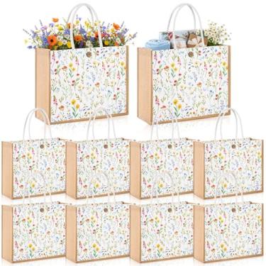 Imagem de Abbylike Bolsa de presente de flores silvestres pequena de flores silvestres com botão de alça para lembrancinha de festa de casamento (flores silvestres pastel)