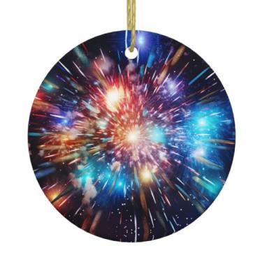 Imagem de Explosão de fogos de artifício impressão 3D de cerâmica de Natal pendurados redondos, pingentes de porcelana, decoração criativa de Natal
