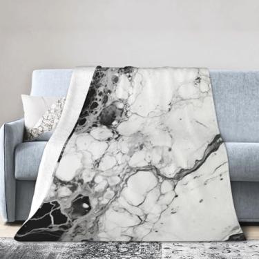 Imagem de Cobertor grande ultramacio com estampa de mármore preto e branco, perfeito para cama, sofá e viagens, manta de flanela aconchegante e quente