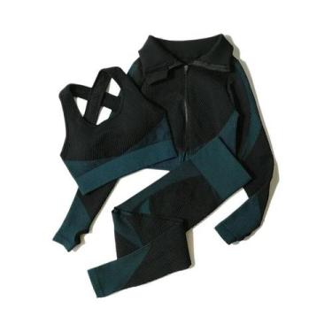 Imagem de Conjunto De Yoga Sem Costura Para Mulheres 2/3 Peças Com Top Cropped D