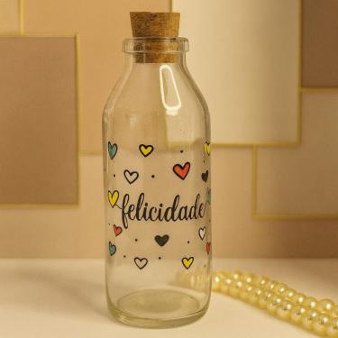 Imagem de Garrafa Frasco Vidro Decorativa Felicidade Presente