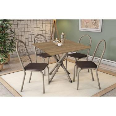 Imagem de Conjunto: Mesa Sala Jantar Volga C- Tampo De Madeira 90cm E 4 Cadeiras Holanda Niquel-nogueira - Marrom - Kappesberg