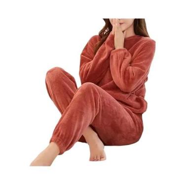 Imagem de Conjunto De Pijama De Veludo Feminino, Top Solto E Calças Com Cintura 