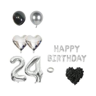Imagem de Balão De Alumínio Em Forma De Coração Preto E Prateado Com Pétalas De 