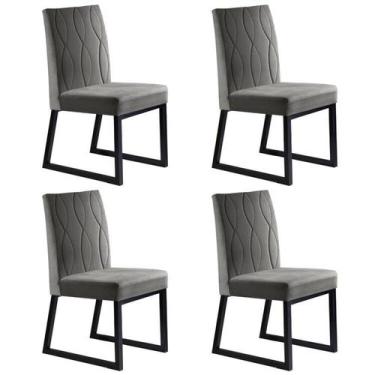 Imagem de Kit 4 Cadeiras de Veludo com Pés Metálicos para Sala de Jantar Atena -