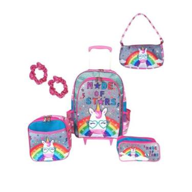 Imagem de Kit mochila de rodinhas infantil escolar com bolsinha baguete skye pat