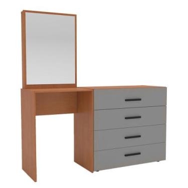 Imagem de Cômoda Valência 4 Gavetas com Espelho Cinza/Freijó - Politorno, Cinza