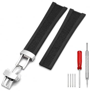 Imagem de Wentokye Pulseira de borracha para relógio de 25 mm, compatível com Patek Philippe Nautilus 5711 5712 5726 5980 com fivela de implantação de 316L, durável, ajustável, confortável, pulseira de borracha
