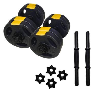 Imagem de Kit Halteres Musculação Ajustável Até 20kg com Barra Preto Ahead Sports