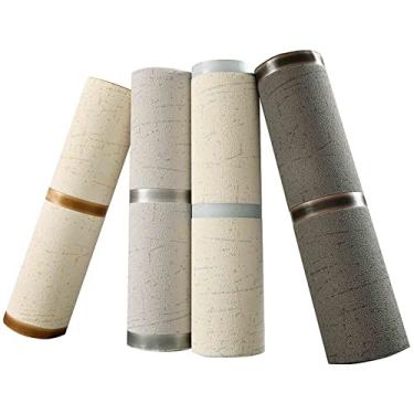 Imagem de 3D Simple Modern Striped Non-woven Wallpaper Deerskin Velvet 393.5x19.5 Inches for Bedroom Faux Brick Kitchen Cabinets (Rice white)