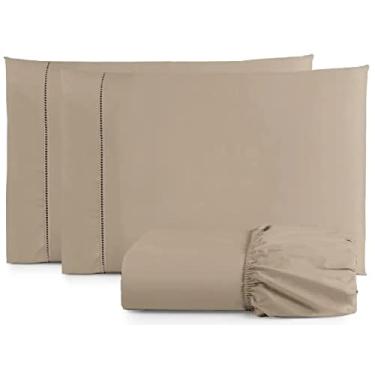 Imagem de Jogo Lençol Queen Toque Macio 3 Peças Percal 400 Fios Cáqui