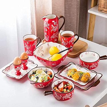 Imagem de Conjuntos de pratos de jantar, utensílios de jantar, conjuntos de pratos de porcelana incluem tigelas de salada, pratos de jantar, canecas, lava-louças e micro-ondas, conjunto de utensílios de mesa
