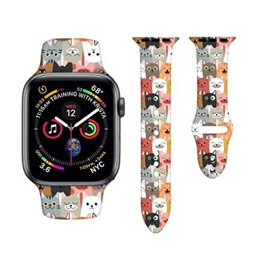 Imagem de Pulseira de relógio com estampa de gato divertida fofa compatível com Apple Watch 38 mm 40 mm 42 mm 44 mm Pulseira ajustável de silicone Smartwatch para IWatch Series 7 6 5 4 3 2 1