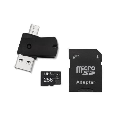 Imagem de Kit 4 em 1 Cartão de Memória 256GB Ultra High Speed-I U3 + Adptador USB/OTG Tipo C + Adaptador SD - MC154