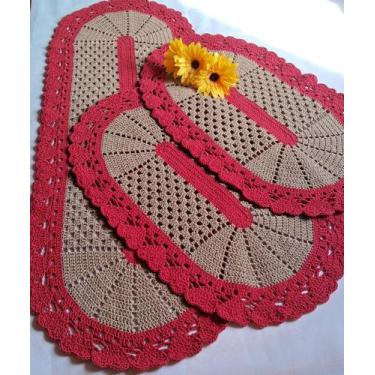 Jogo cozinha em crochê 3 peças - Janaína crochet - Tapete para